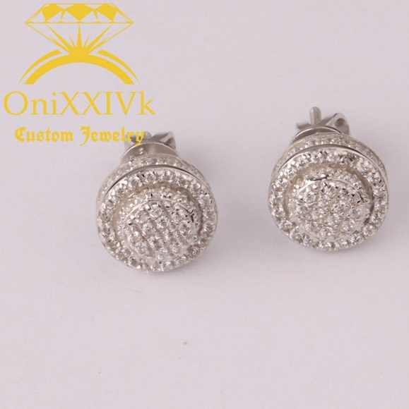 Iced Out Custom 925 Silver Studded Earrings - Picture 1 of 2